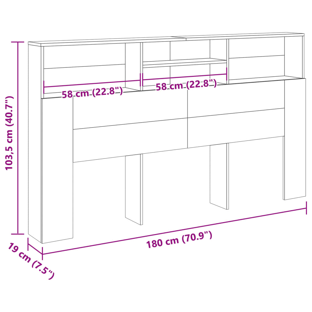 Armoire de tête de lit chêne artisanal 180x19x103,5 cm - XIOS