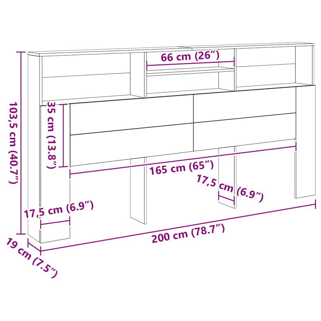 Armoire de tête de lit chêne artisanal 200x19x103,5 cm - XIOS