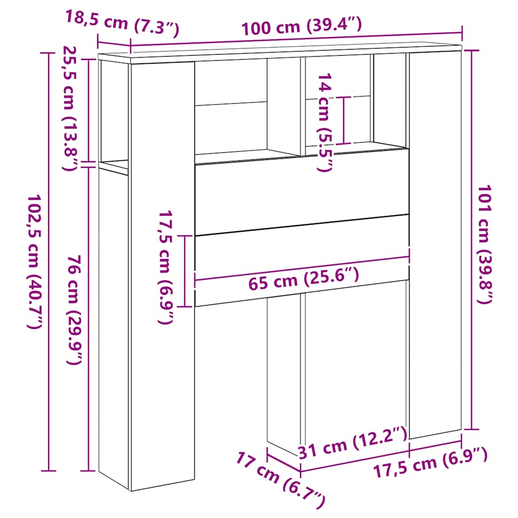 Armoire de tête de lit chêne artisanal 100x18,5x102,5 cm - XIOS