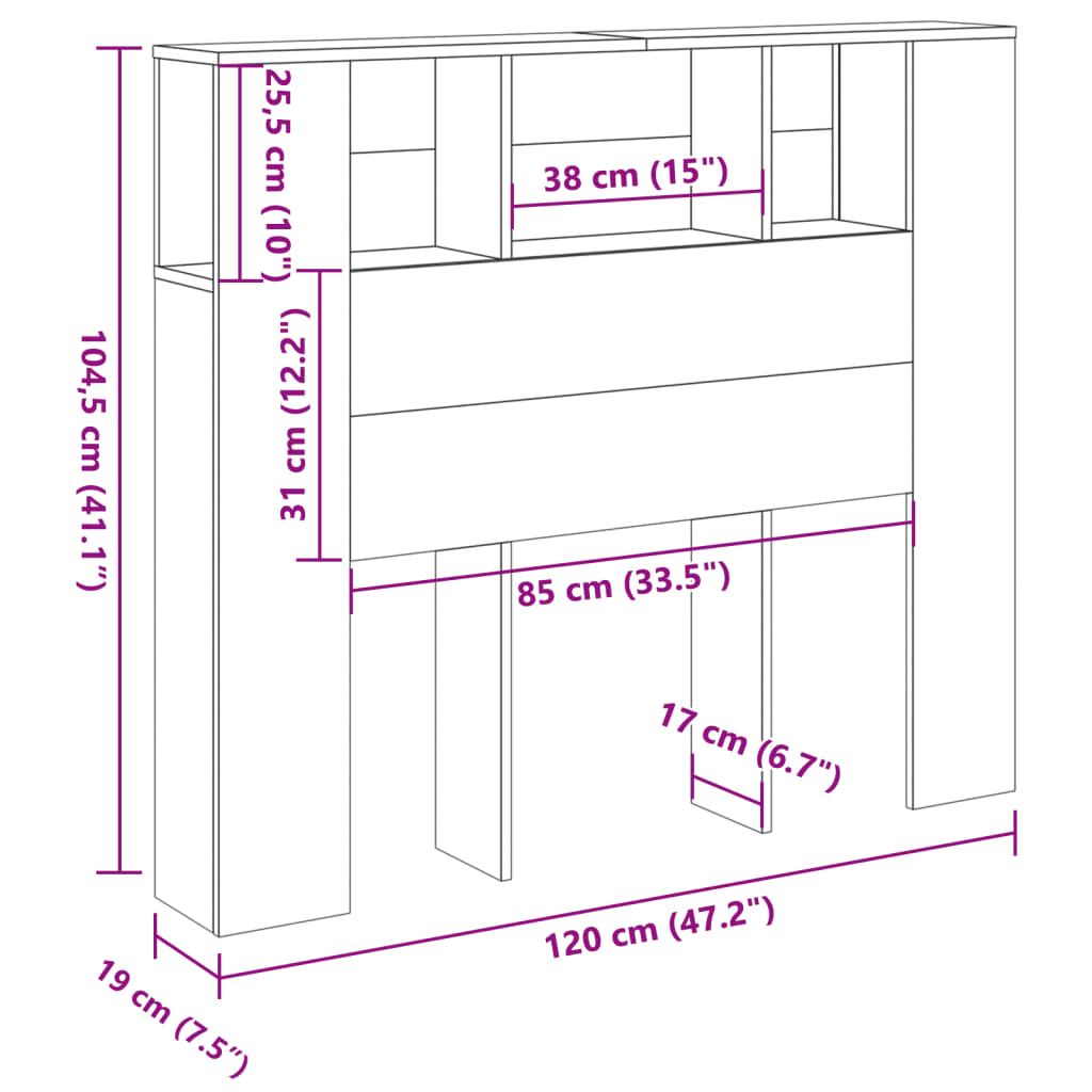 Armoire de tête de lit vieux bois 120x19x104,5 cm - XIOS