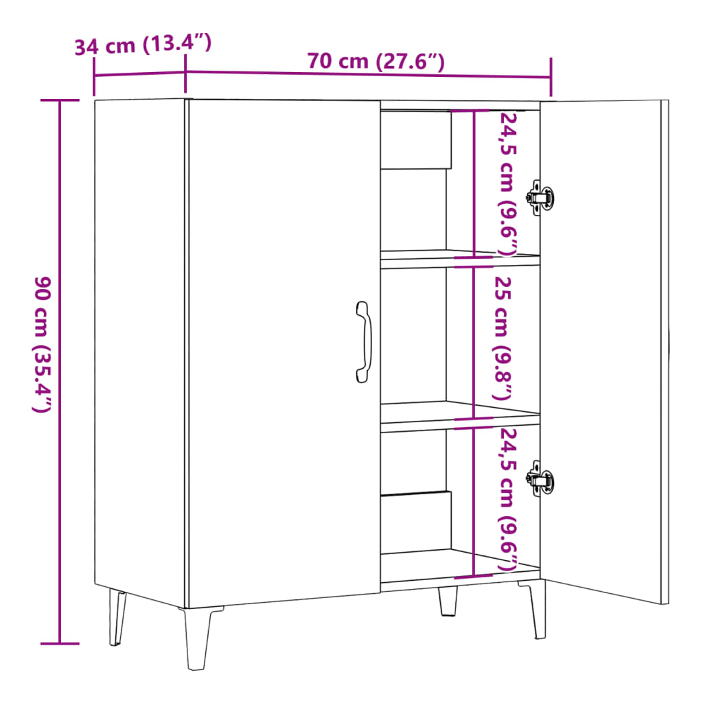 Buffet vieux bois 70x34x90 cm bois d'ingénierie - XIOS