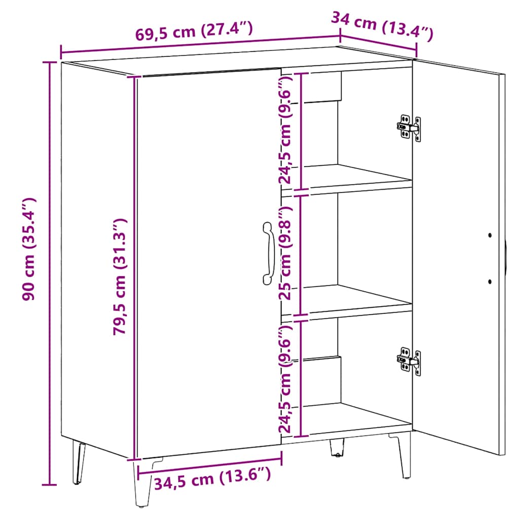 Buffet chêne artisanal 70x34x90 cm bois d'ingénierie - XIOS