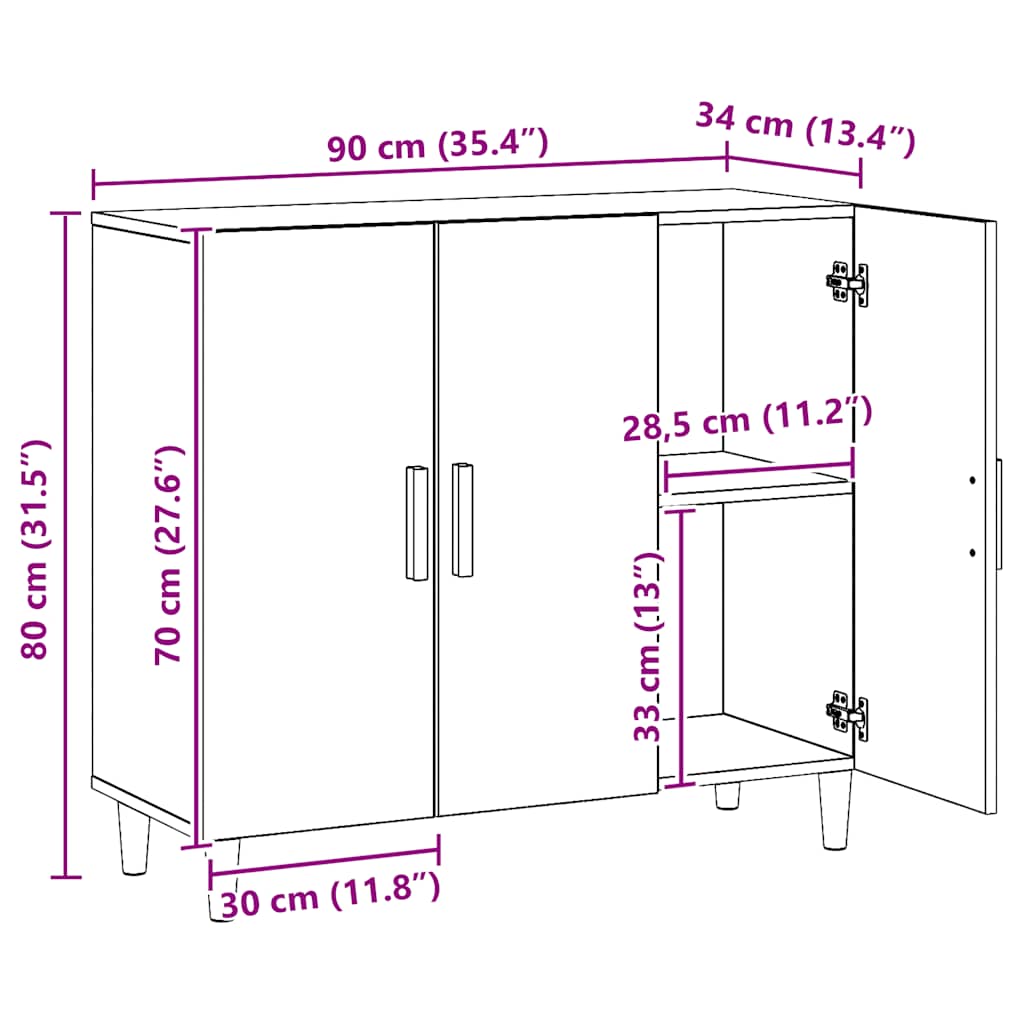 Buffet chêne artisanal 90x34x80 cm bois d'ingénierie - XIOS