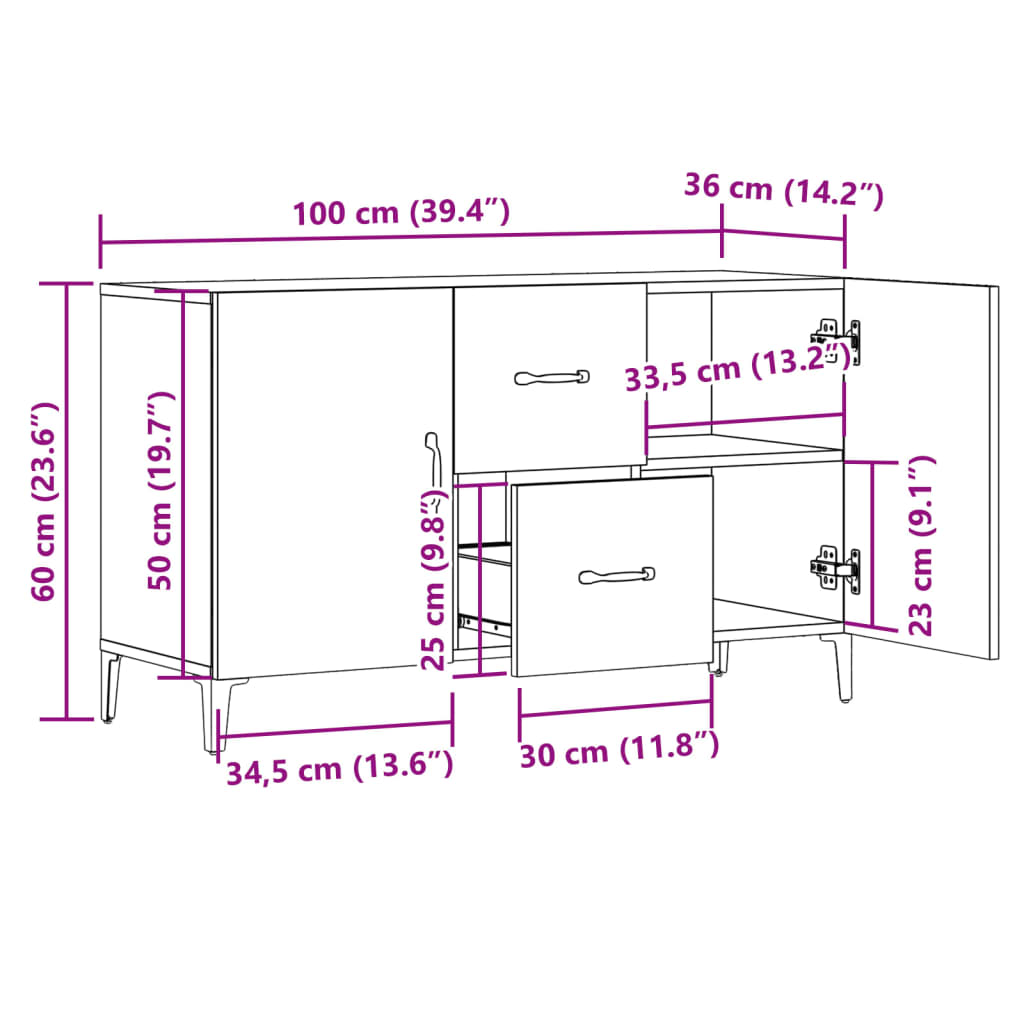 Buffet vieux bois 100x36x60 cm bois d'ingénierie - XIOS