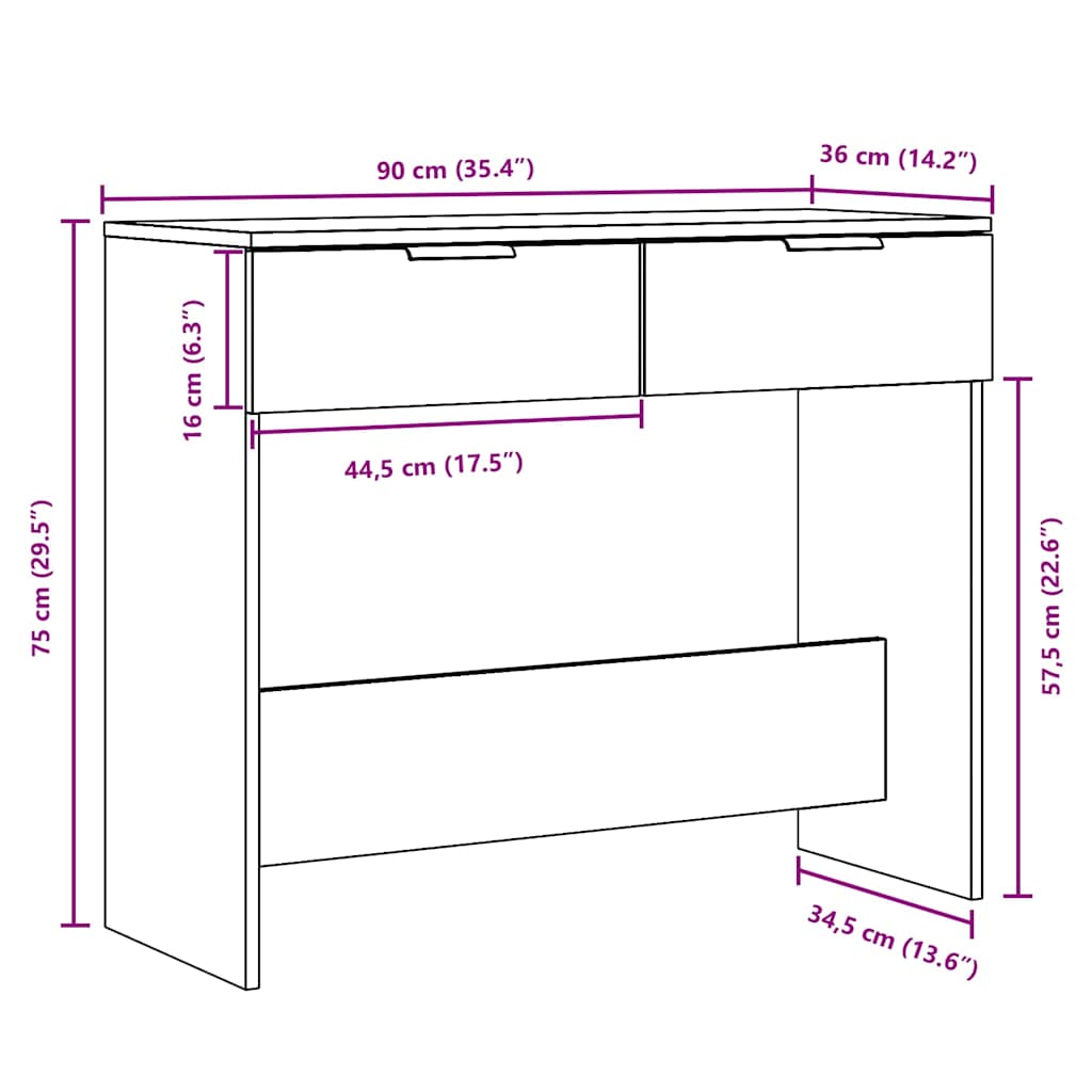 Table console vieux bois 90x36x75 cm bois d'ingénierie - XIOS