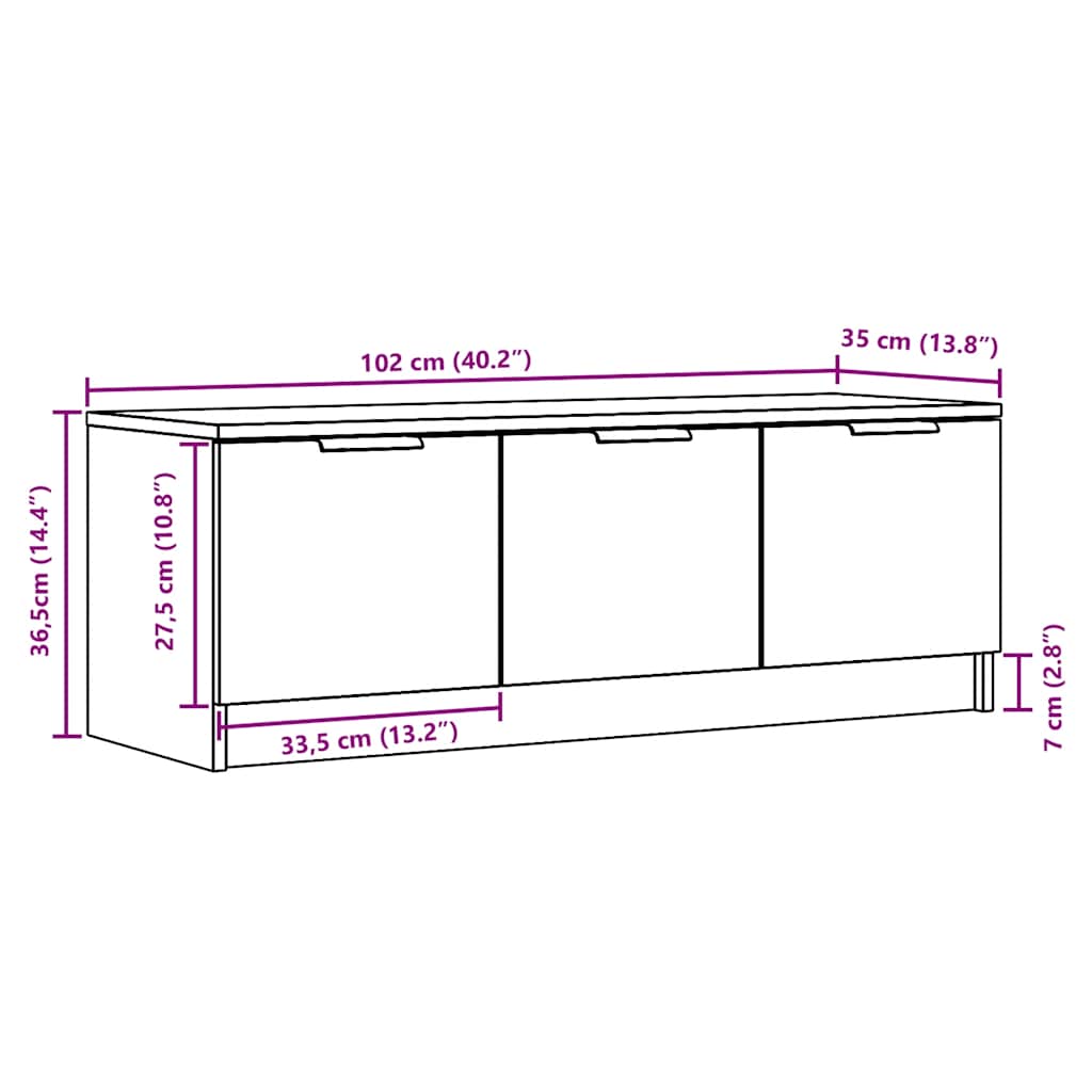 Meuble TV vieux bois 102x35x36,5 cm bois d'ingénierie - XIOS