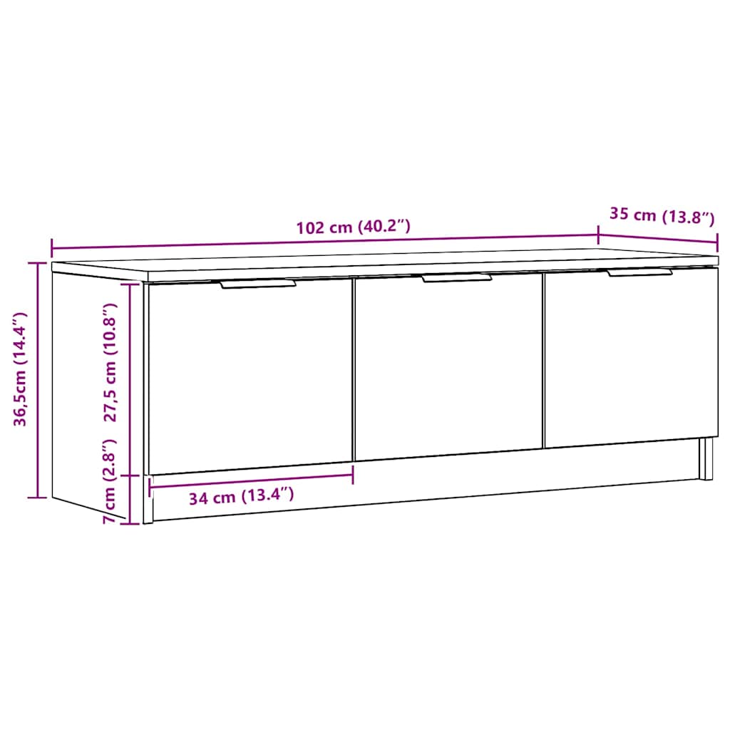 Meuble TV chêne artisanal 102x35x36,5 cm bois d'ingénierie - XIOS