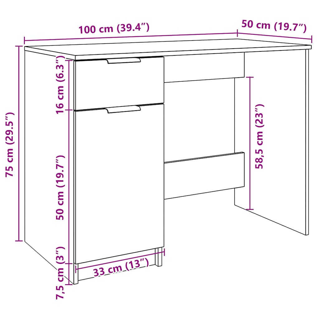 Bureau vieux bois 100x50x75 cm bois d'ingénierie - XIOS