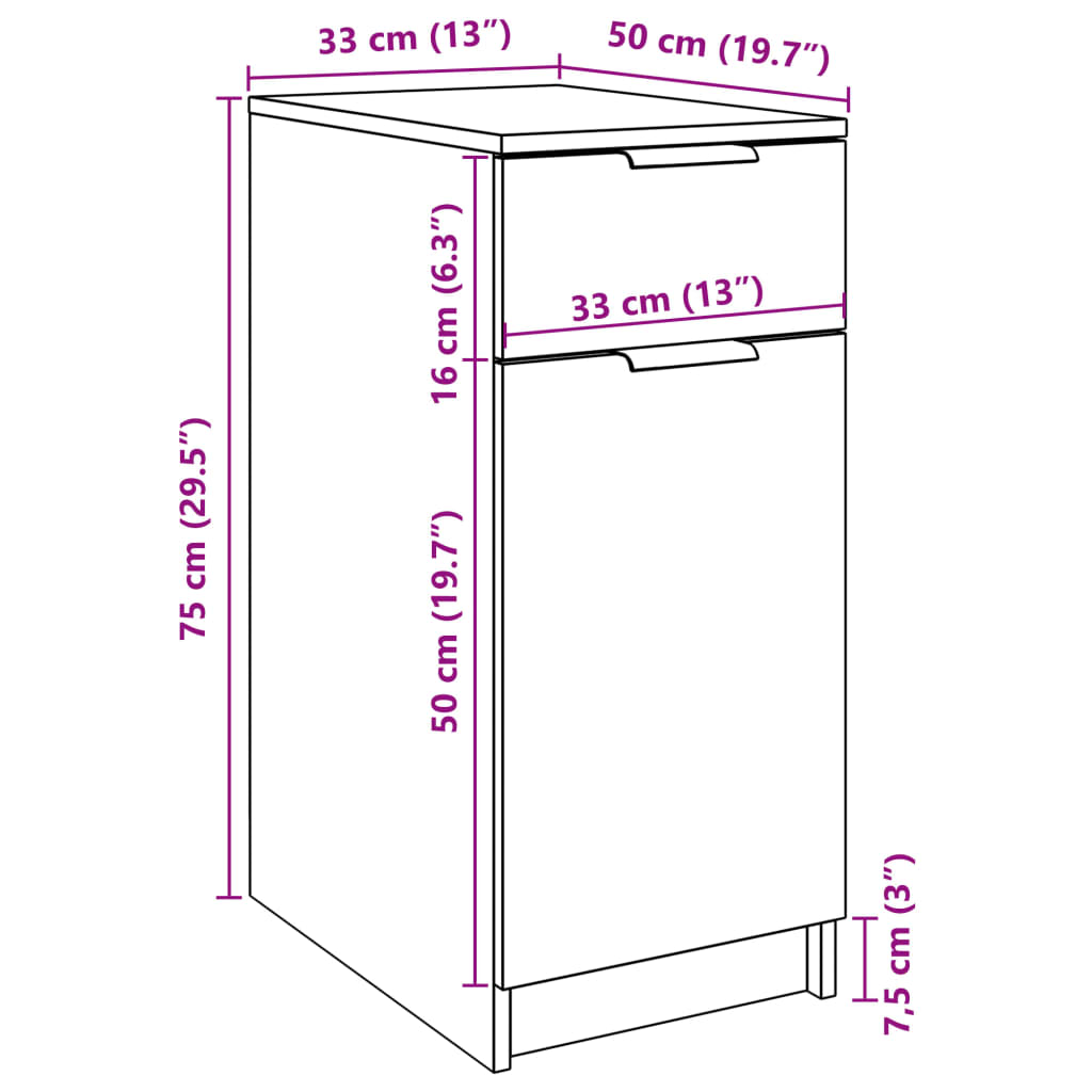 Armoire de bureau vieux bois 33x50x75 cm bois d'ingénierie