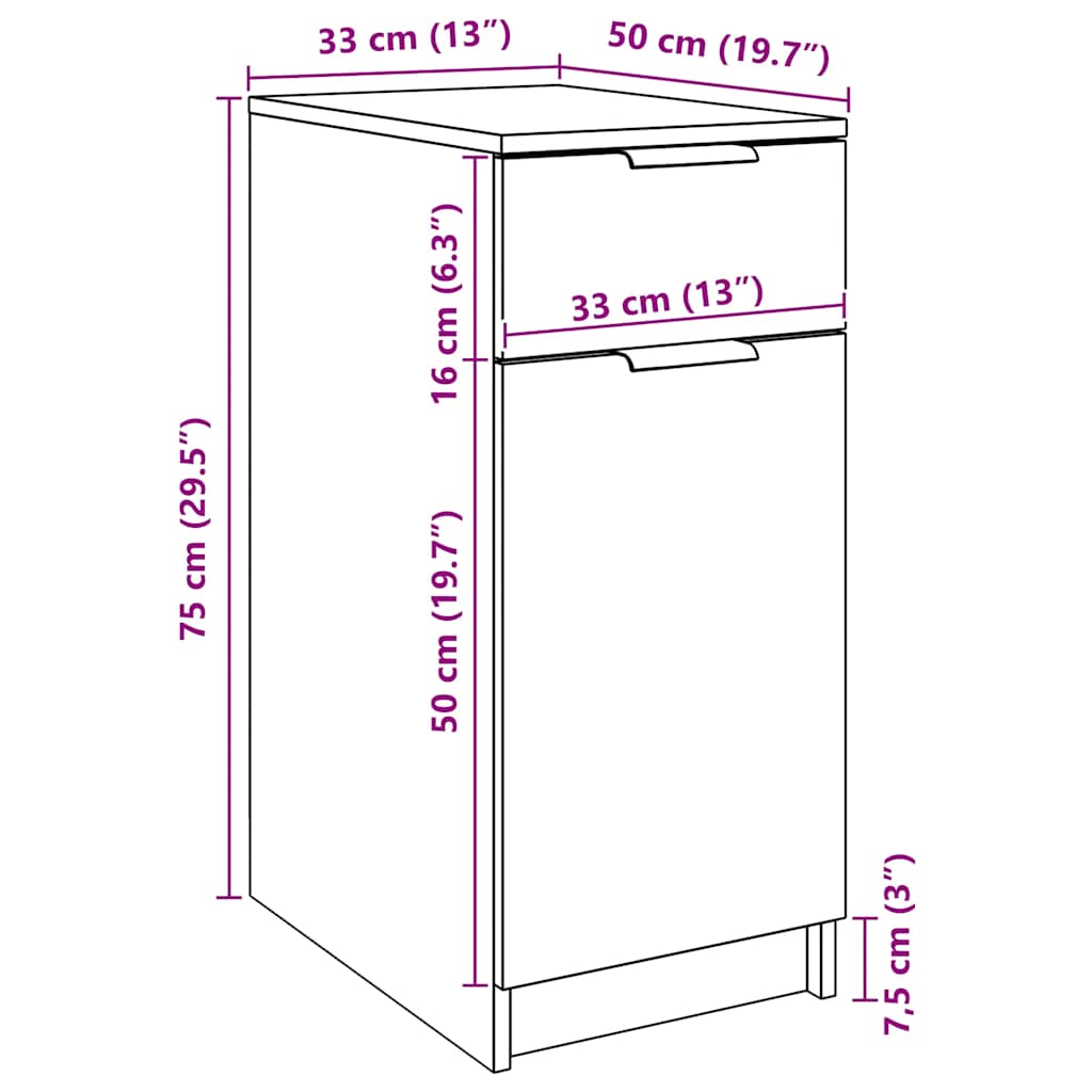 Armoire de bureau chêne artisanal 33x50x75 cm bois d'ingénierie