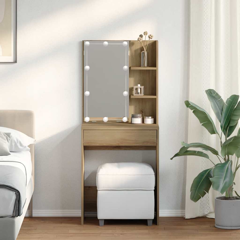 Coiffeuse avec LED chêne artisanal 60x40x140 cm