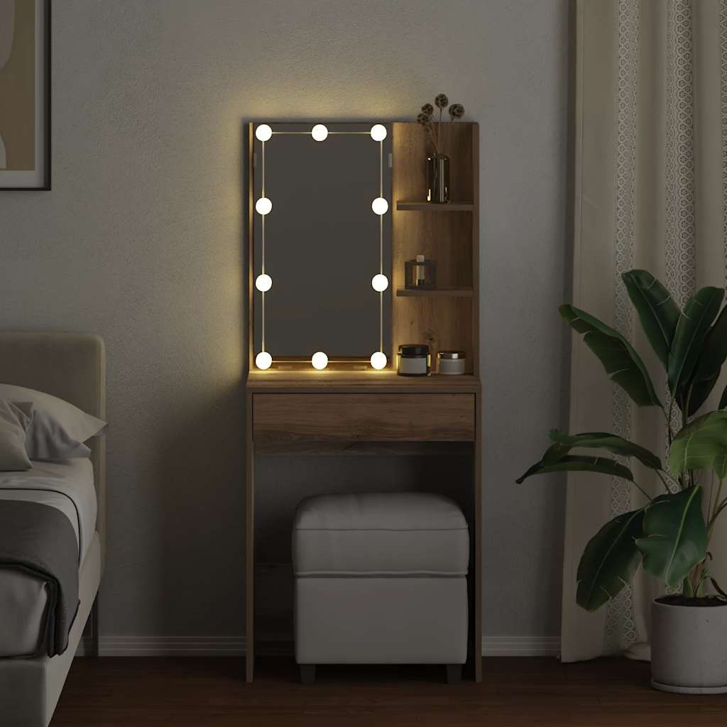 Coiffeuse avec LED chêne artisanal 60x40x140 cm