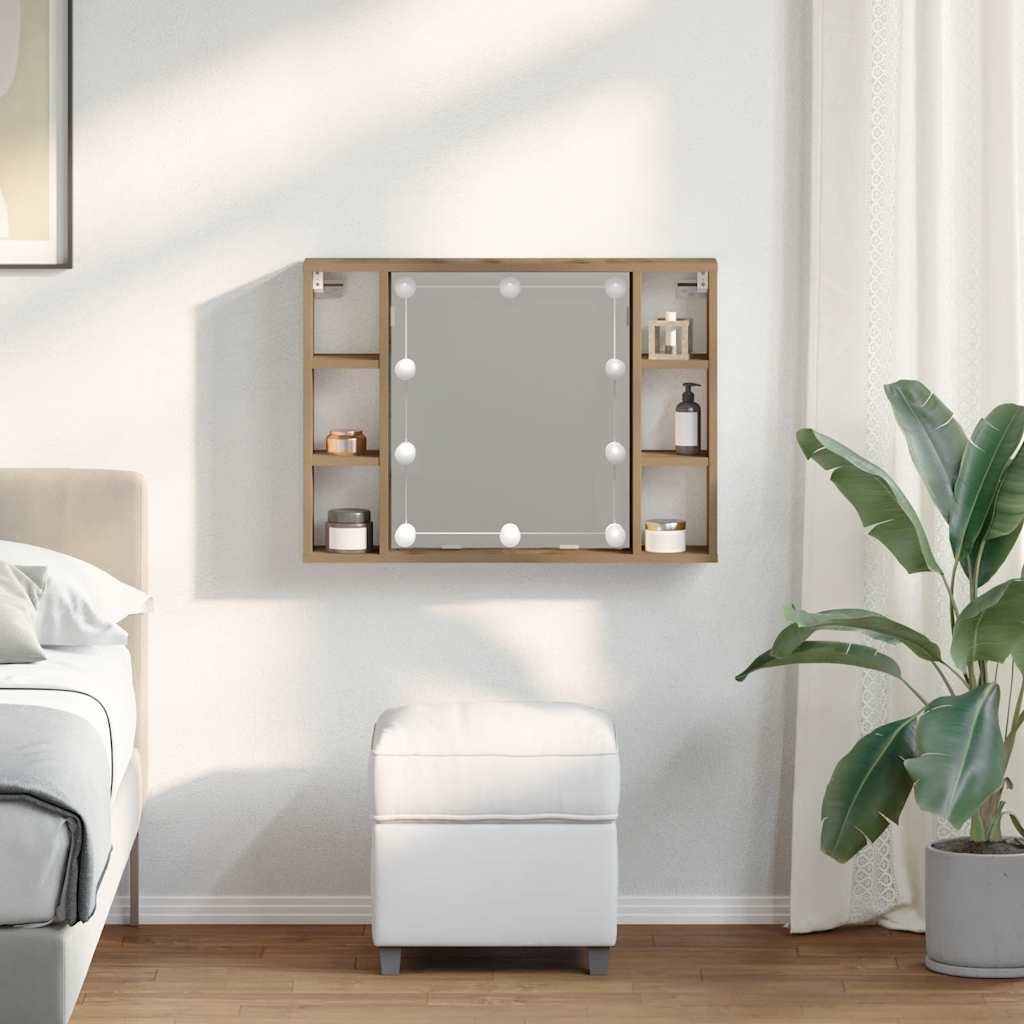 Armoire à miroir avec LED chêne artisanal 76x15x55 cm - XIOS