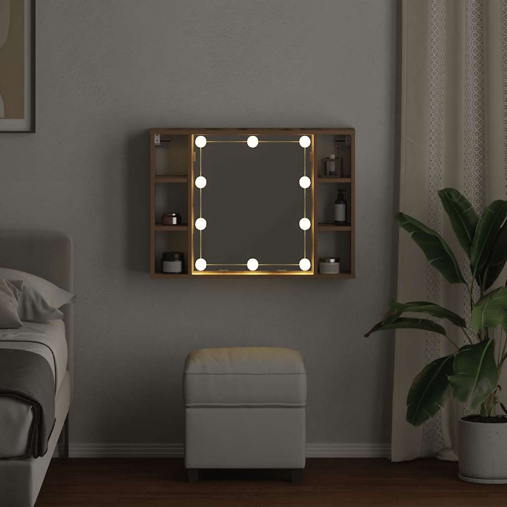 Armoire à miroir avec LED chêne artisanal 76x15x55 cm - XIOS
