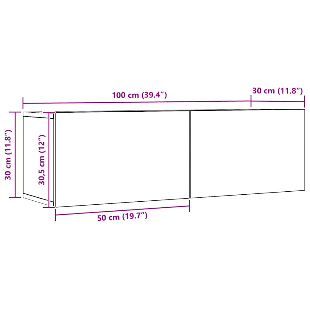 Meubles TV muraux 2 pcs chêne artisanal 100x30x30 cm - XIOS