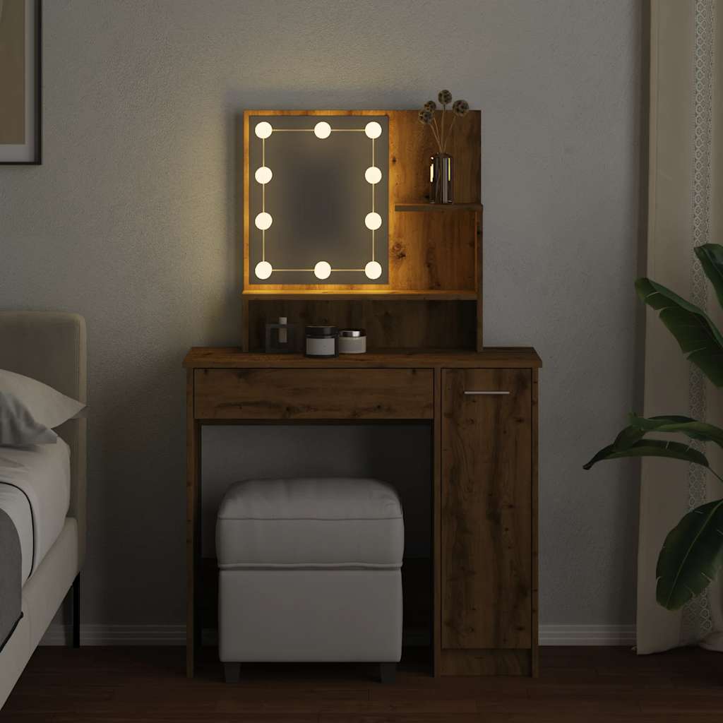 Coiffeuse avec LED chêne artisanal 86,5x35x136 cm XIOS