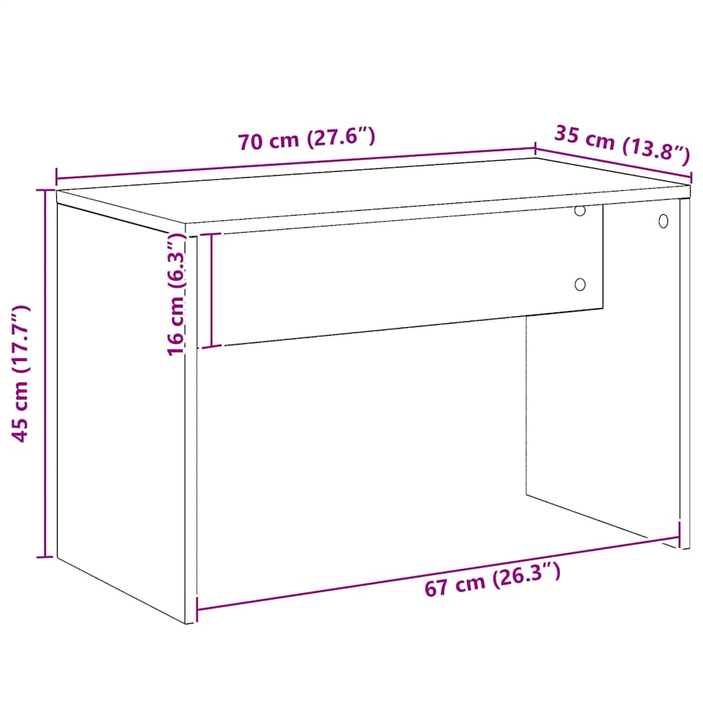 Tabouret de toilette chêne artisanal 70x35x45cm bois ingénierie