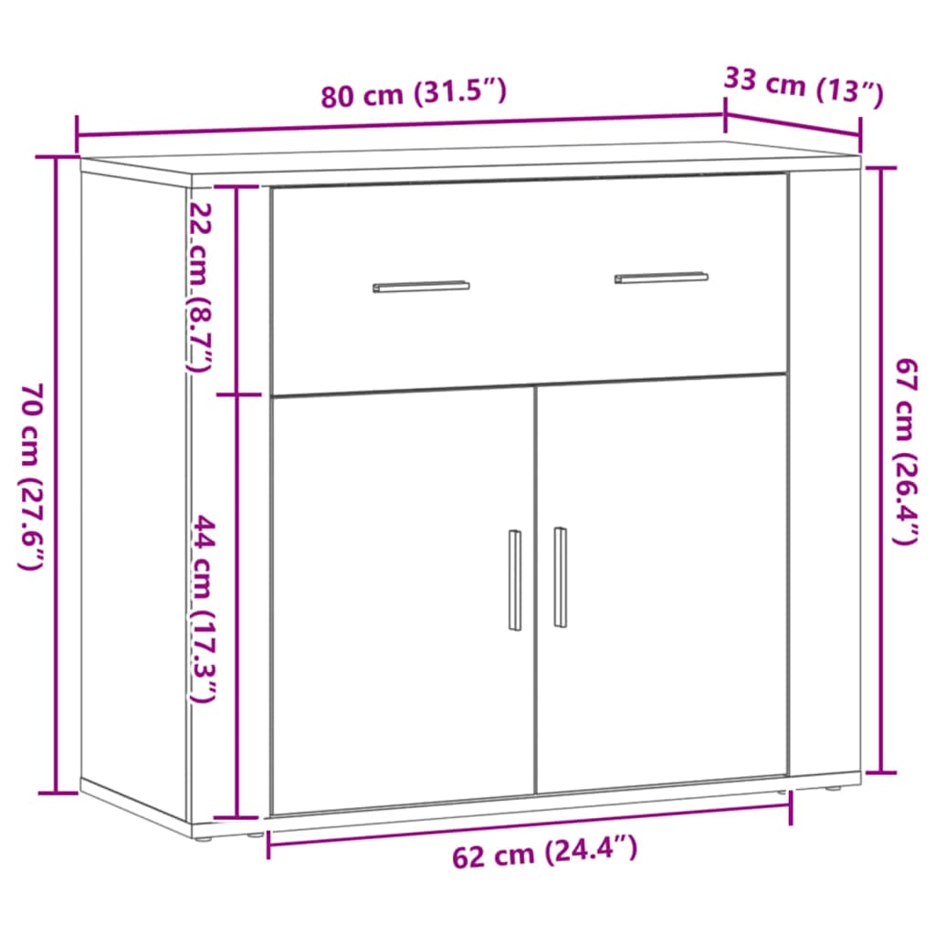 Buffet chêne artisanal 80x33x70 cm bois d'ingénierie - XIOS