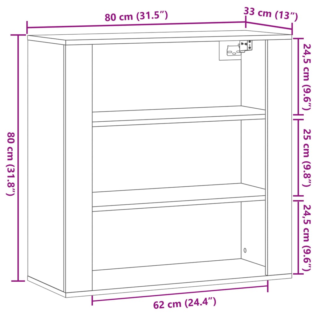 Armoire murale chêne artisanal 80x33x80 cm bois d'ingénierie - XIOS