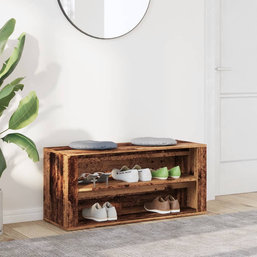 Banc à chaussures vieux bois 100x35x45 cm bois d'ingénierie - XIOS
