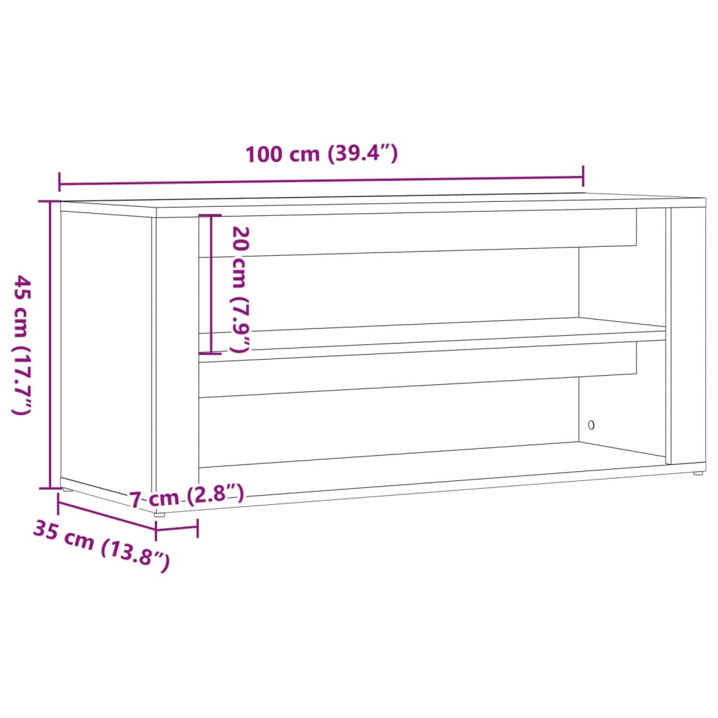 Banc à chaussures vieux bois 100x35x45 cm bois d'ingénierie - XIOS