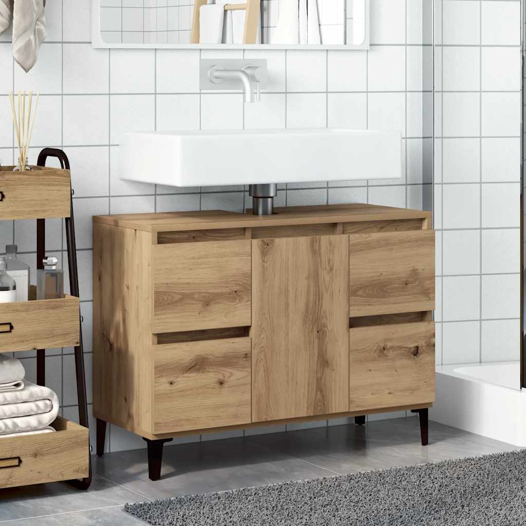 Armoire d'évier chêne artisanal 80x33x60 cm bois d'ingénierie - XIOS