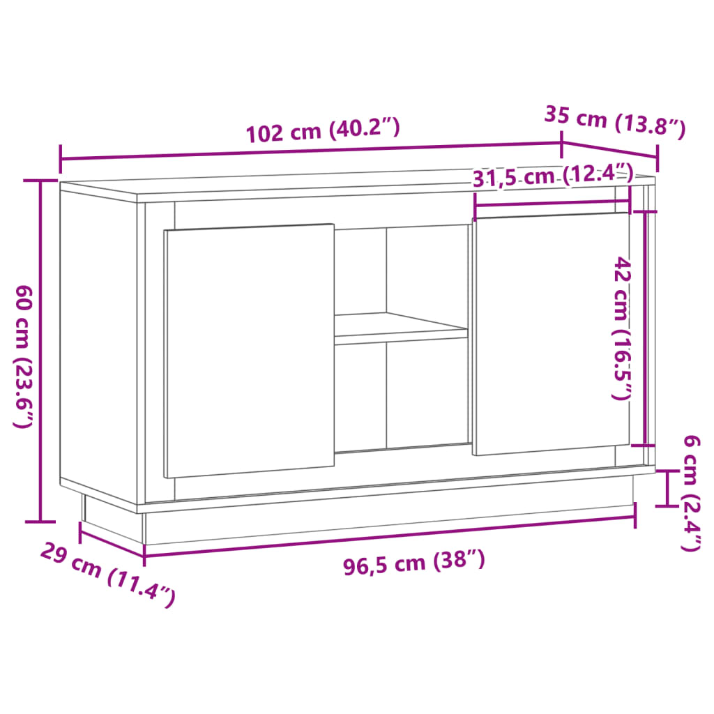 Buffet vieux bois 102x35x60 cm bois d'ingénierie - XIOS