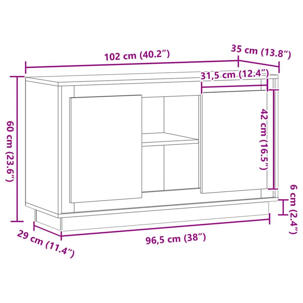 Buffet chêne artisanal 102x35x60 cm bois d'ingénierie - XIOS