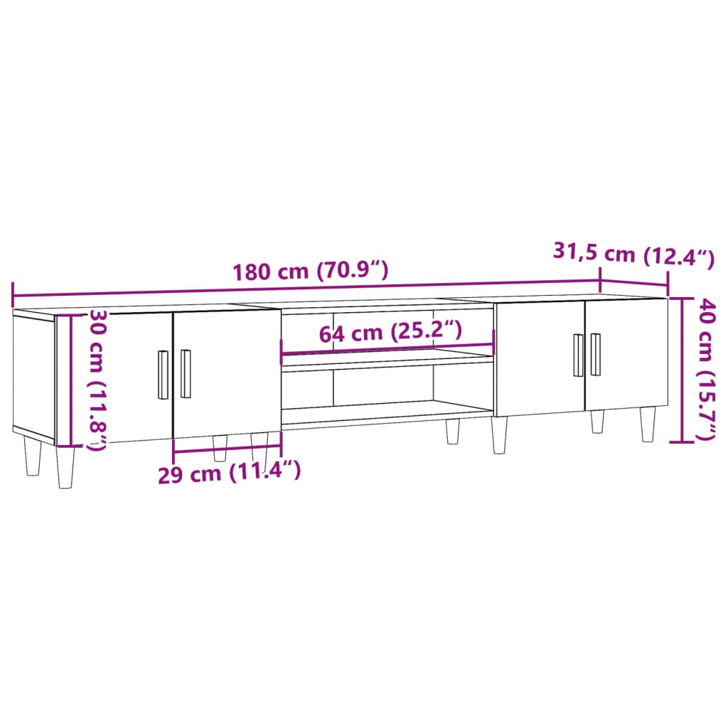 Meuble TV vieux bois 180x31,5x40 cm bois d'ingénierie - XIOS