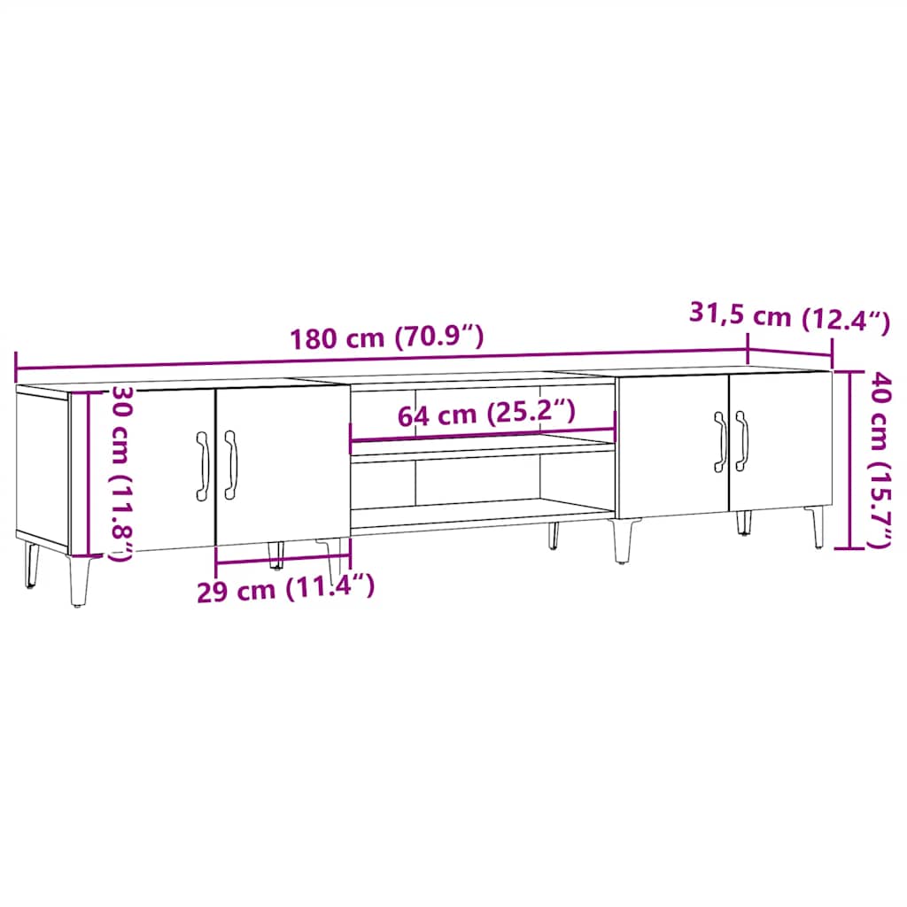 Meuble TV vieux bois 180x31,5x40 cm bois d'ingénierie - XIOS