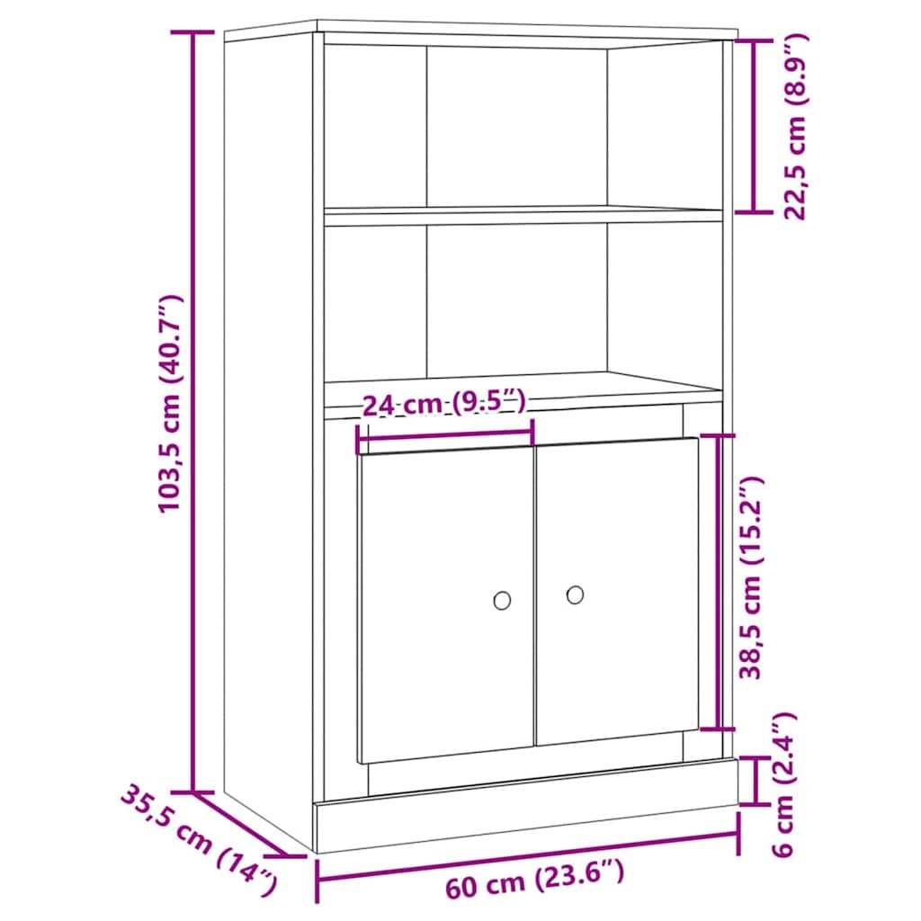 Buffet haut chêne artisanal 60x35,5x103,5 cm bois d'ingénierie - XIOS