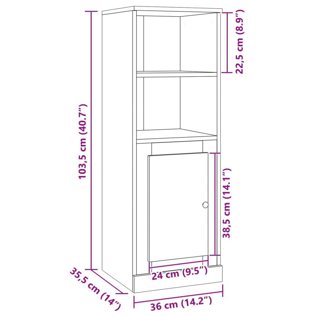 Buffet haut vieux bois 36x35,5x103,5 cm bois d'ingénierie - XIOS