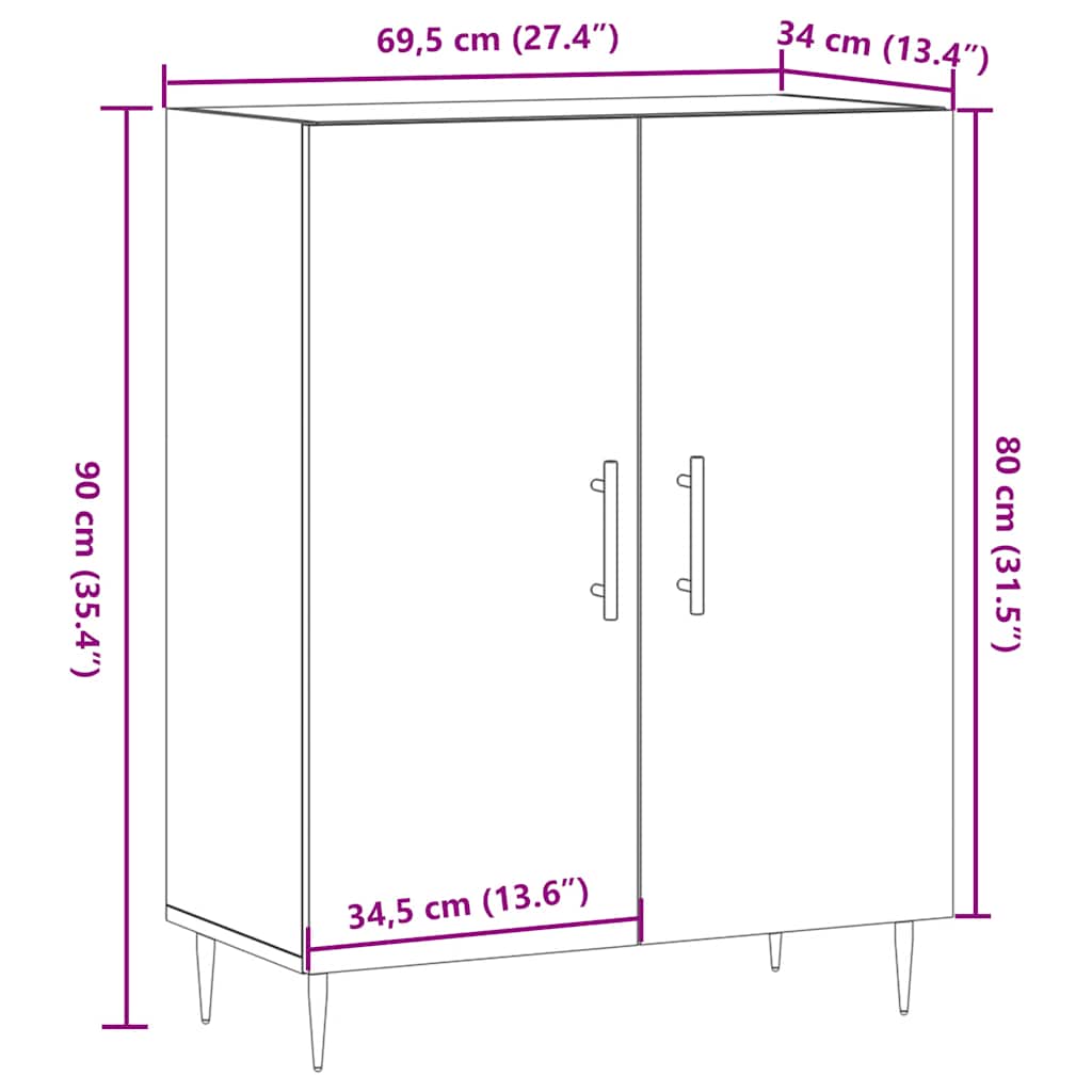 Buffet vieux bois 69,5x34x90 cm bois d'ingénierie - XIOS