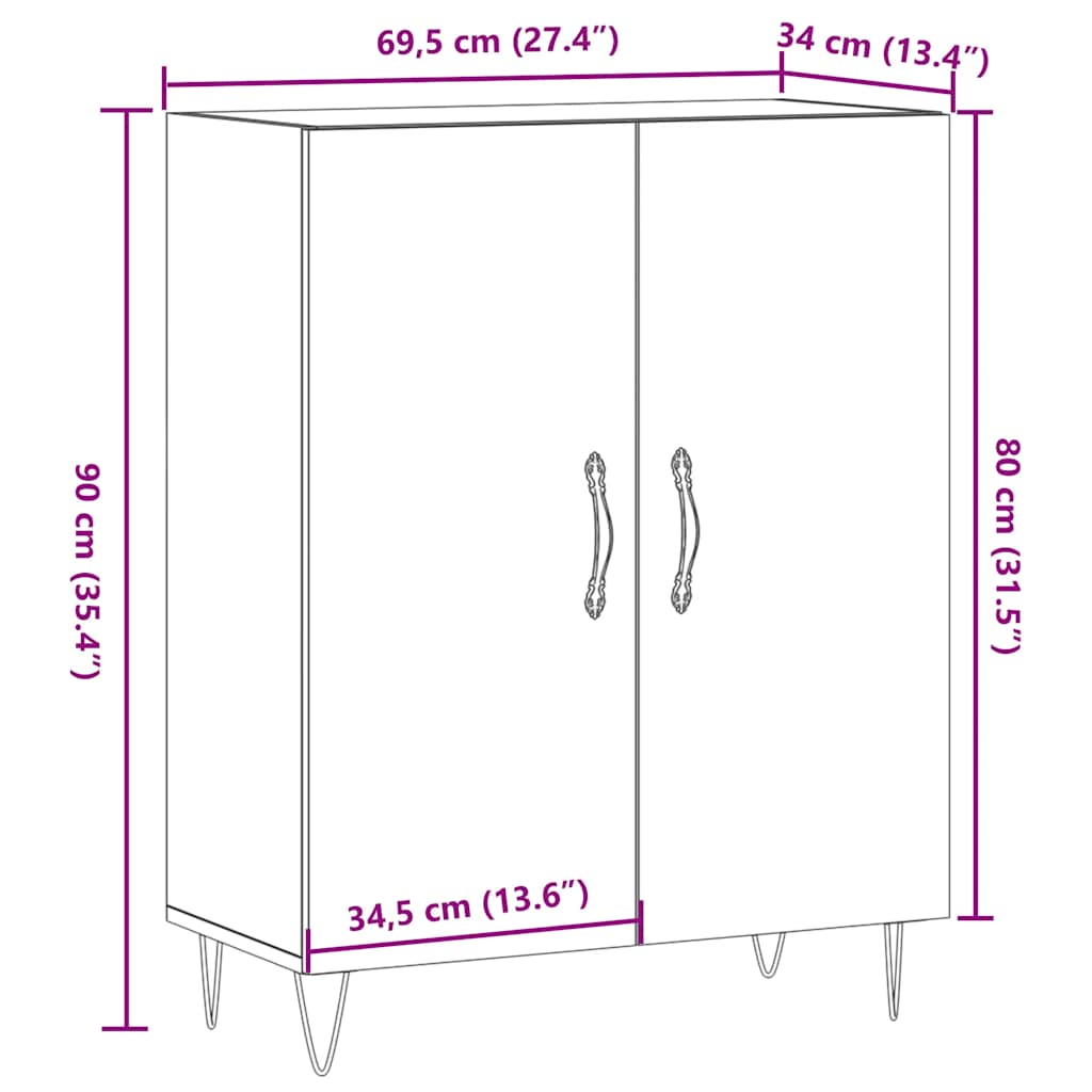 Buffet vieux bois 69,5x34x90 cm bois d'ingénierie - XIOS