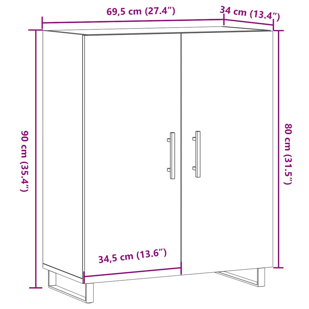 Buffet vieux bois 69,5x34x90 cm bois d'ingénierie - XIOS