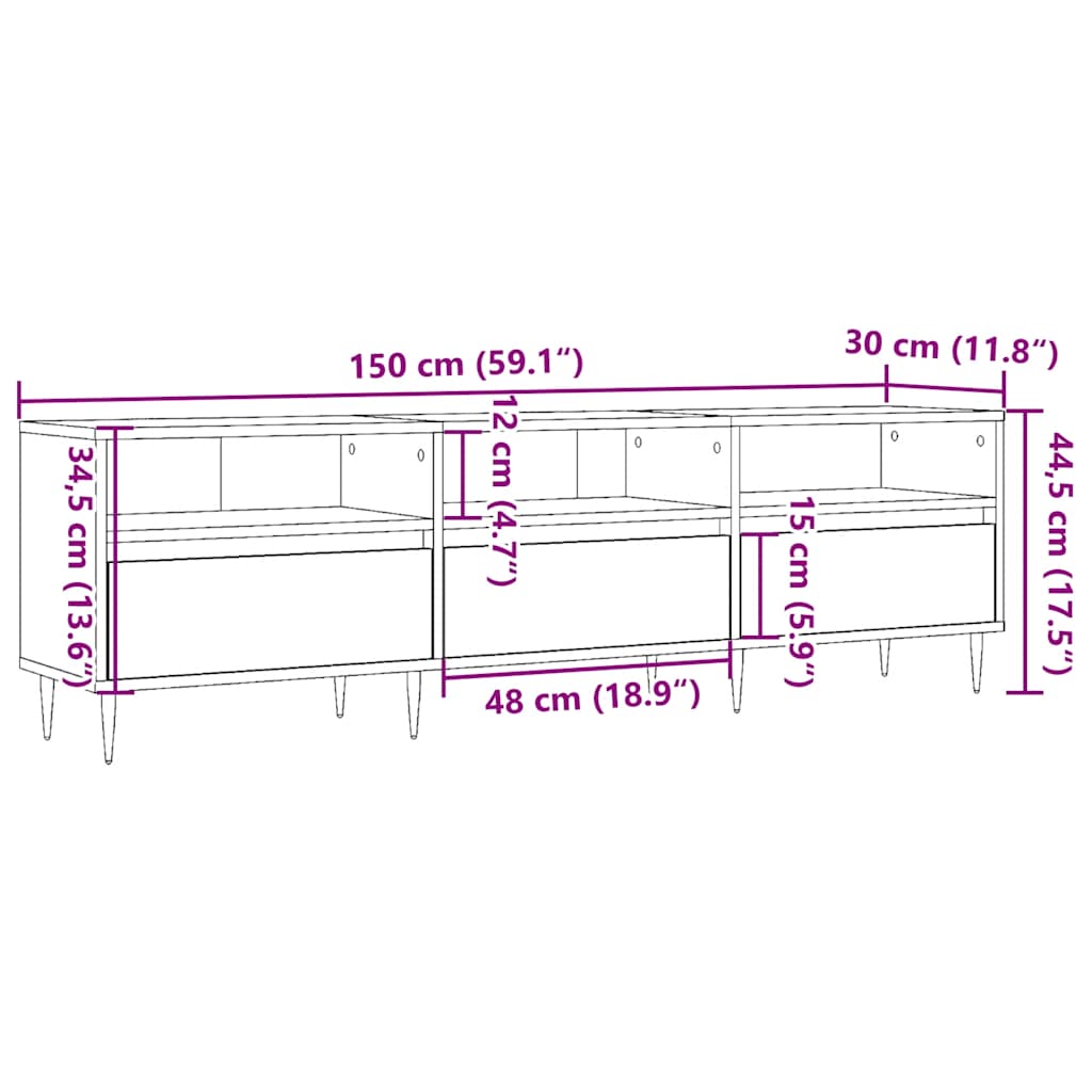 Meuble TV vieux bois 150x30x44,5 cm bois d'ingénierie - XIOS
