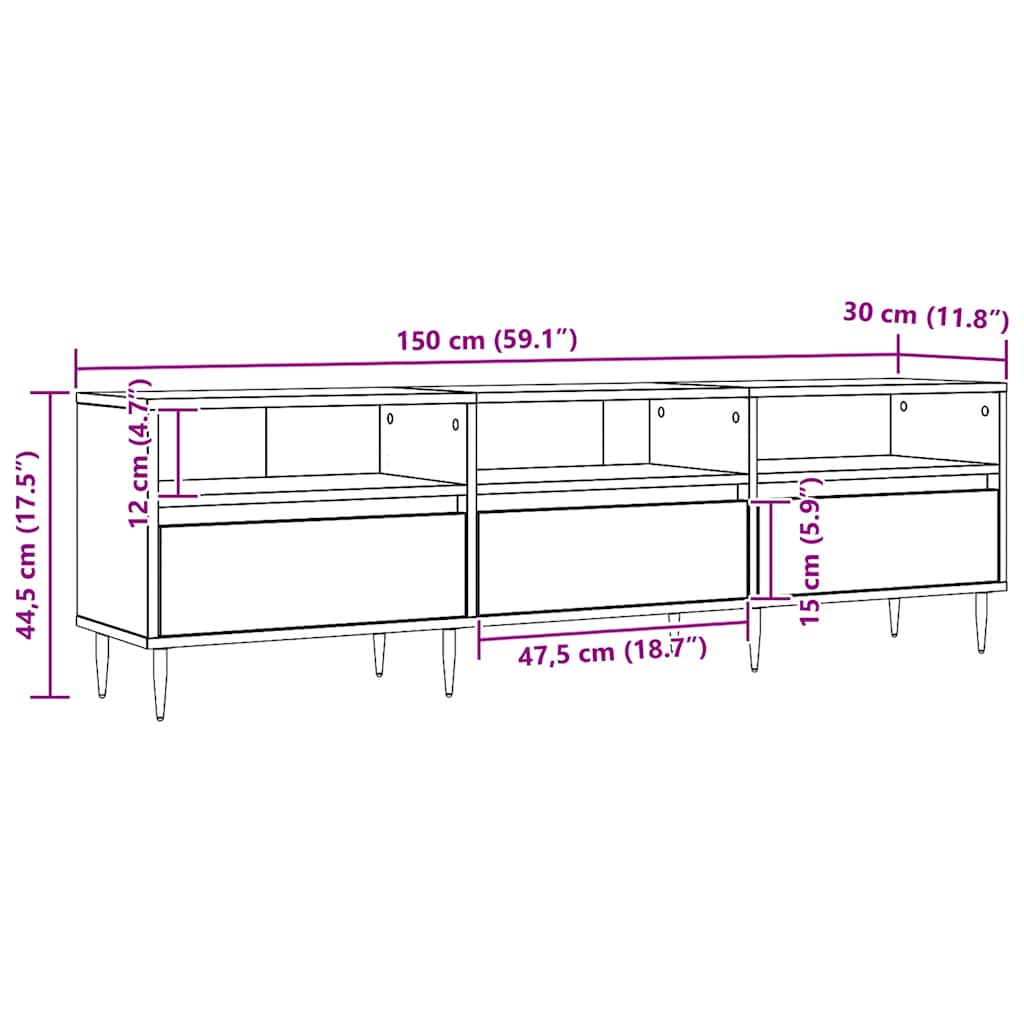Meuble TV chêne artisanal 150x30x44,5 cm bois d'ingénierie - XIOS