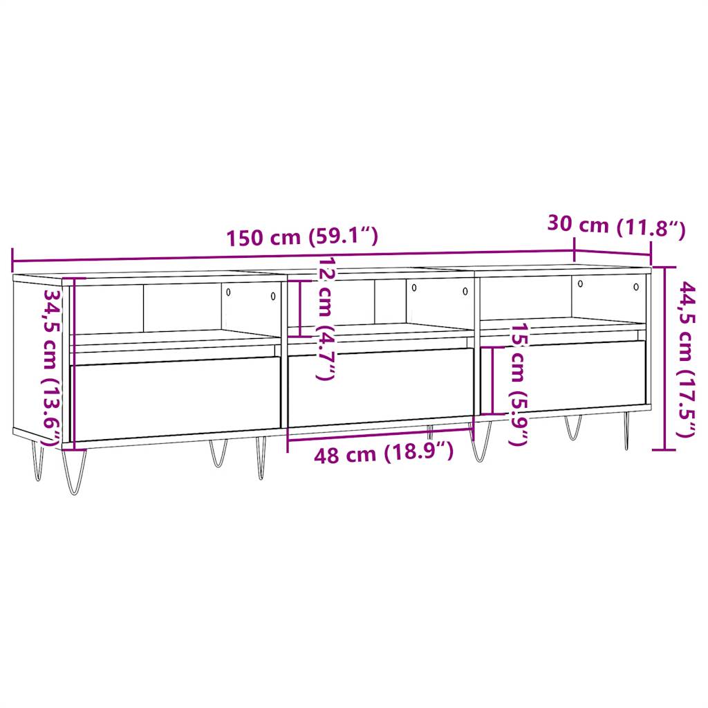 Meuble TV vieux bois 150x30x44,5 cm bois d'ingénierie Meubles TV vidaXL   