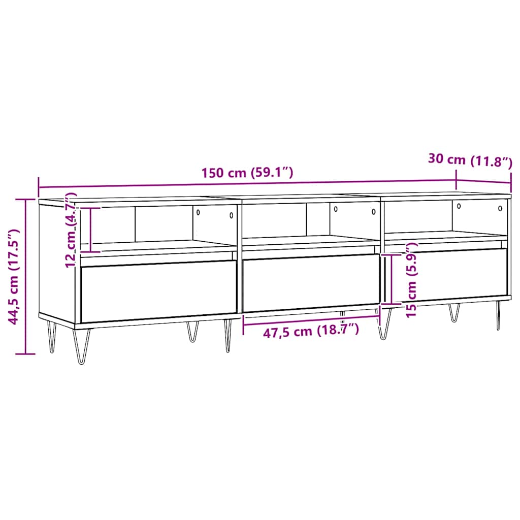 Meuble TV chêne artisanal 150x30x44,5 cm bois d'ingénierie - XIOS