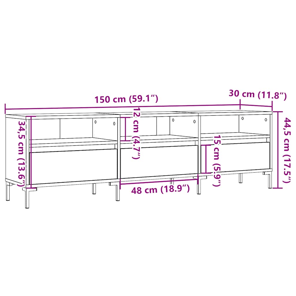 Meuble TV vieux bois 150x30x44,5 cm bois d'ingénierie - XIOS