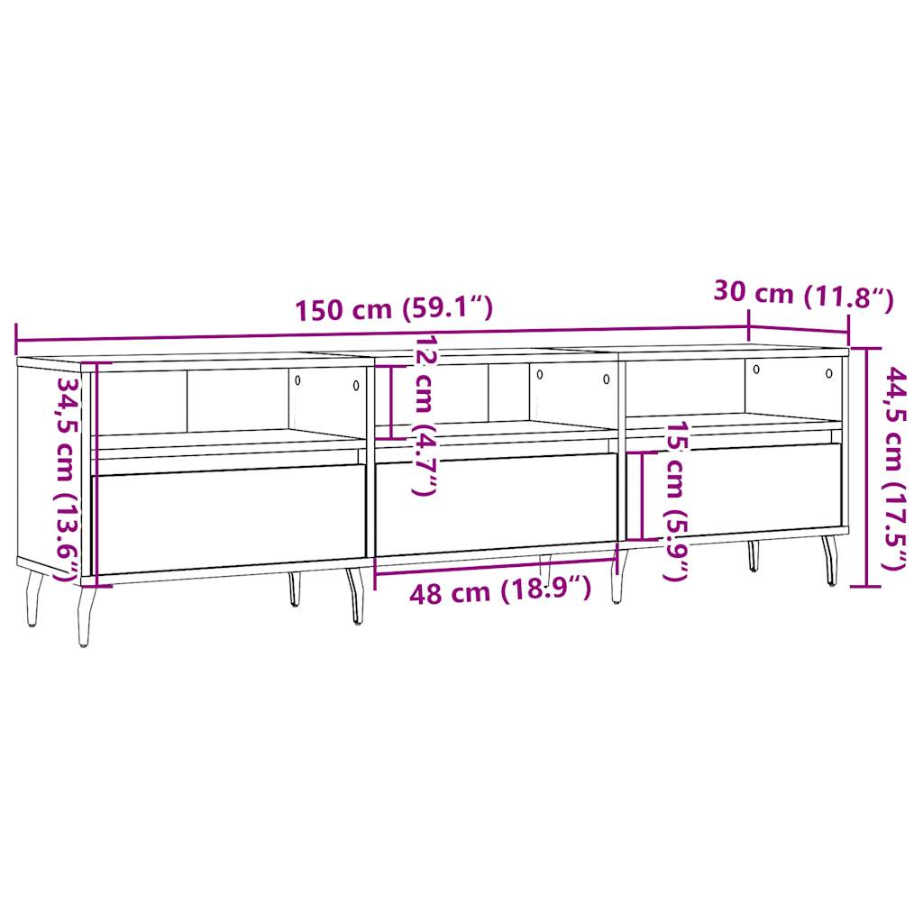 Meuble TV vieux bois 150x30x44,5 cm bois d'ingénierie - XIOS