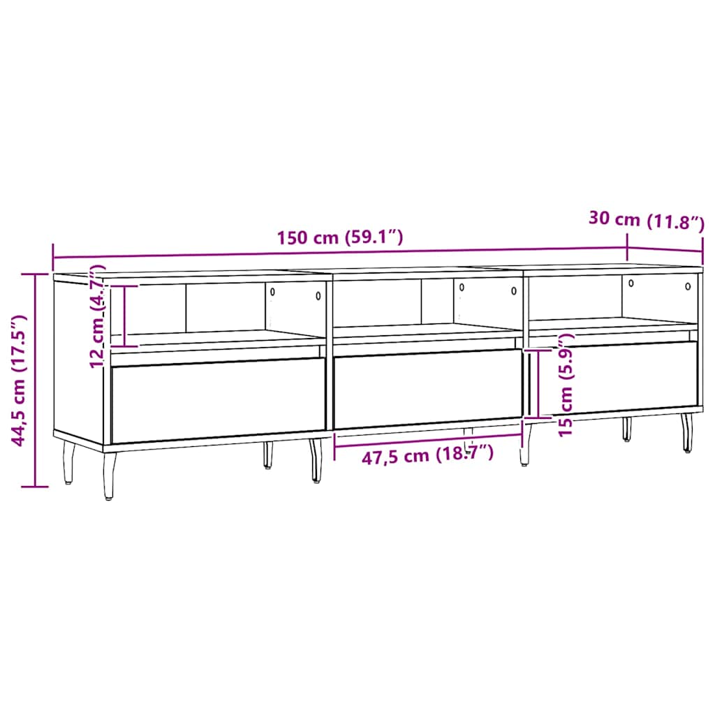 Meuble TV chêne artisanal 150x30x44,5 cm bois d'ingénierie - XIOS
