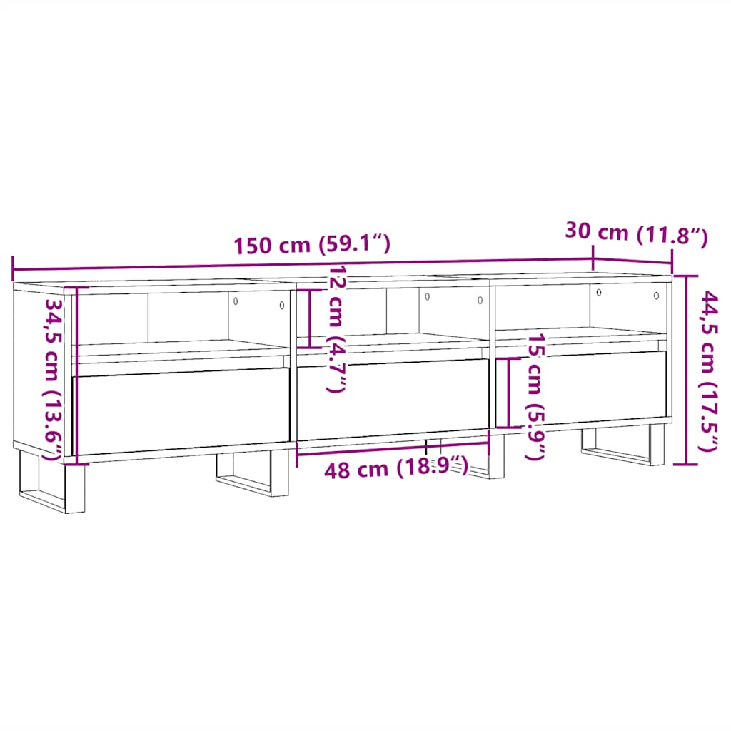 Meuble TV vieux bois 150x30x44,5 cm bois d'ingénierie - XIOS