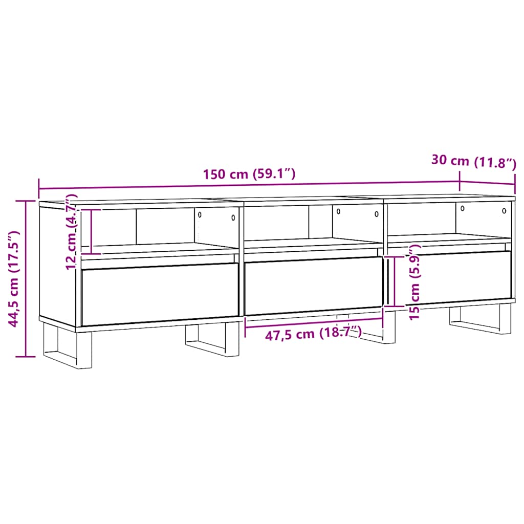 Meuble TV chêne artisanal 150x30x44,5 cm bois d'ingénierie - XIOS