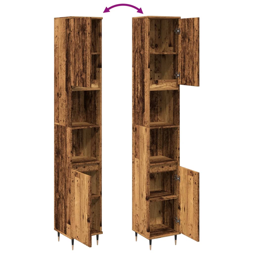 Armoire de salle de bain vieux bois 30x30x190cm bois ingénierie Ensembles de mobilier pour salles de bains vidaXL
