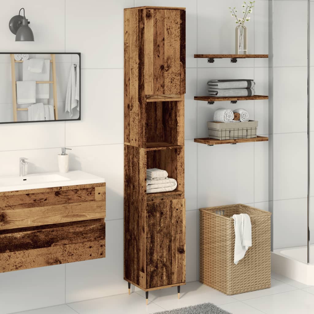 Armoire de salle de bain vieux bois 30x30x190cm bois ingénierie Ensembles de mobilier pour salles de bains vidaXL