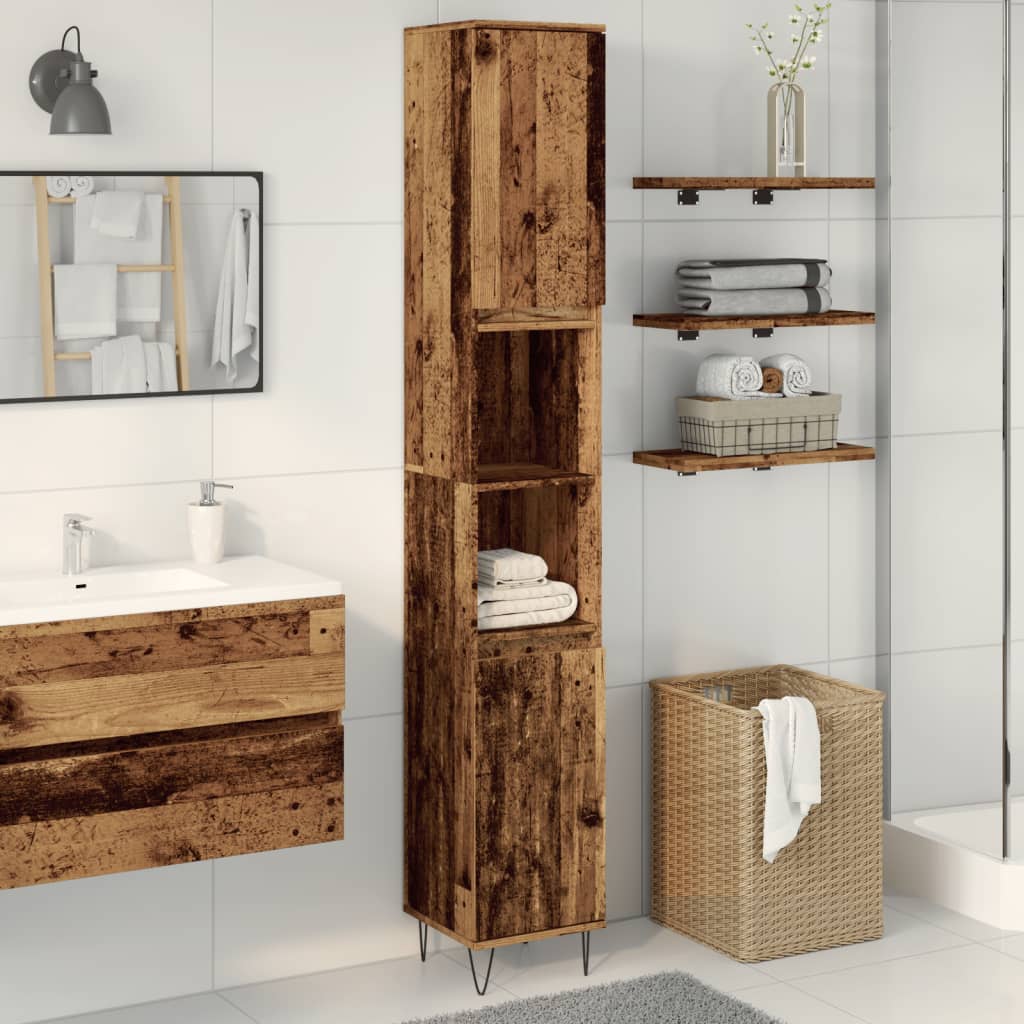 Armoire de salle de bain vieux bois 30x30x190cm bois ingénierie Ensembles de mobilier pour salles de bains vidaXL