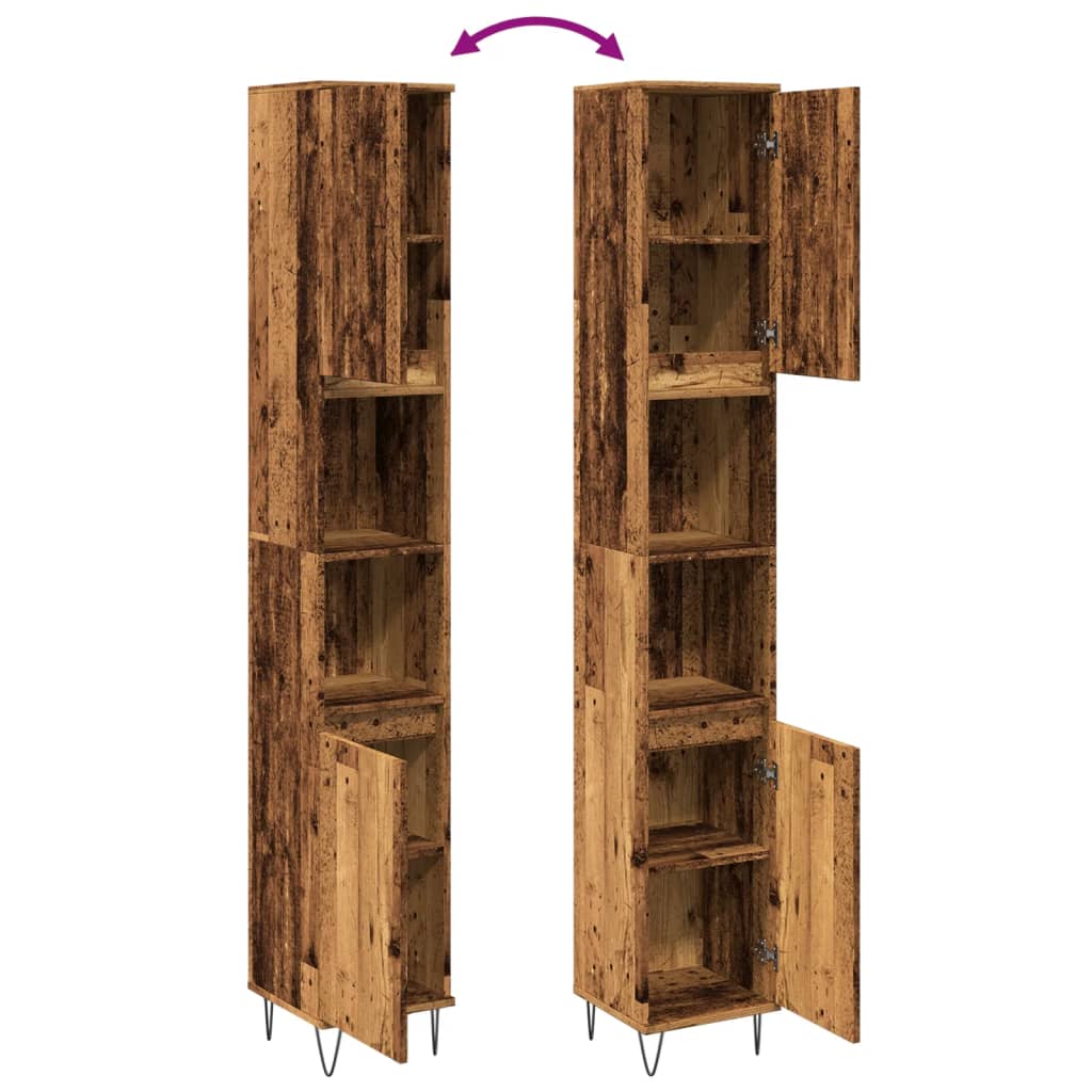 Armoire de salle de bain vieux bois 30x30x190cm bois ingénierie Ensembles de mobilier pour salles de bains vidaXL