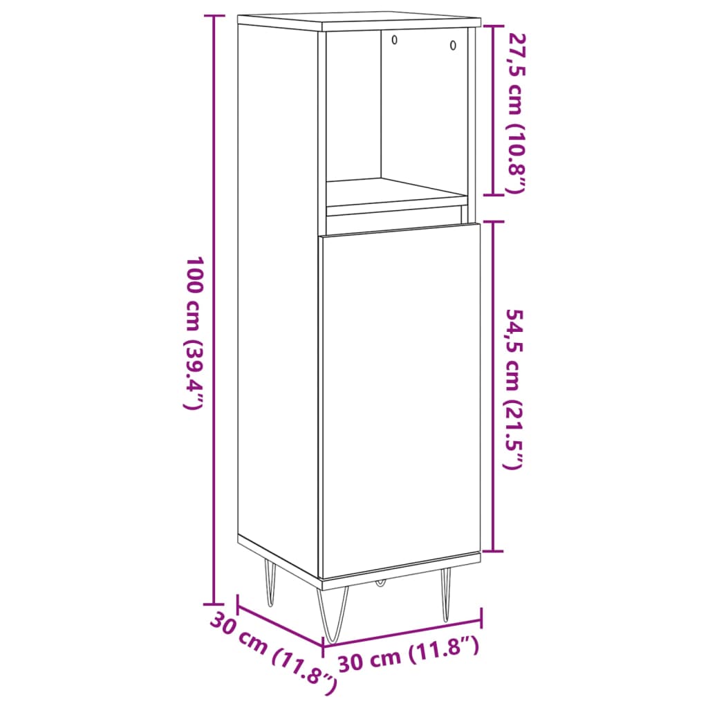 Armoire de salle de bain vieux bois 30x30x100cm bois ingénierie Ensembles de mobilier pour salles de bains vidaXL