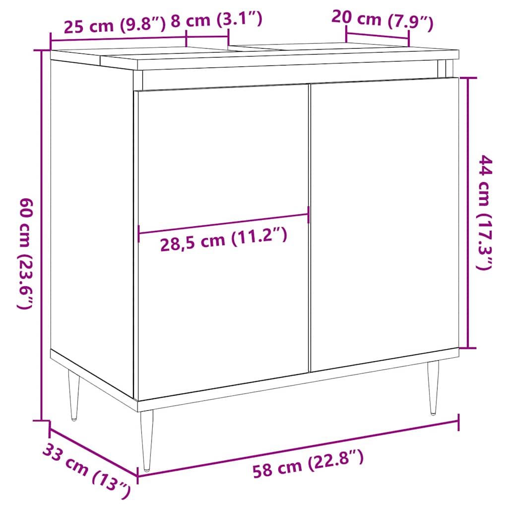 Armoire de bain gris béton 58x33x60 cm bois d'ingénierie Ensembles de mobilier pour salles de bains vidaXL